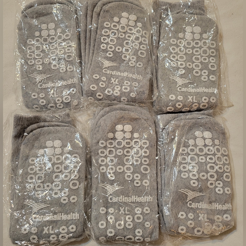 6 Pair Gray Non-Slip Socks XL